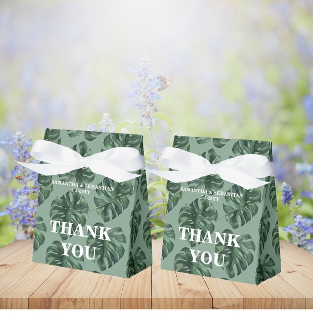 Ballotins Tropical Leaf Monstera Greenery Wedding boîte de f (Créateur téléchargé)