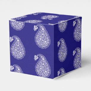 Ballotins Tuile persane Paisley - blanc sur le bleu d'indigo