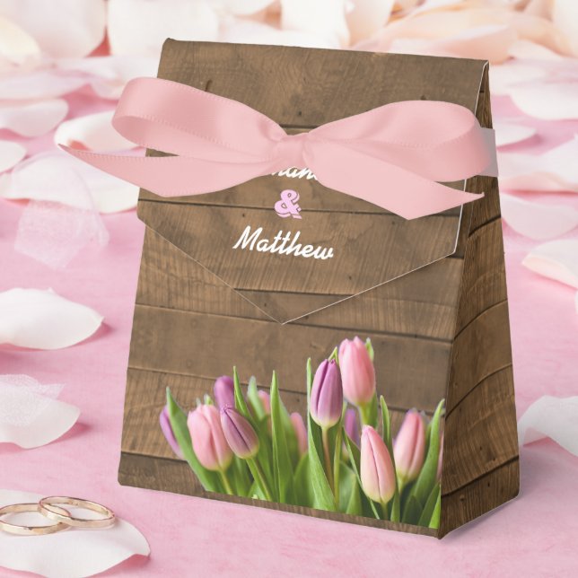 Ballotins Tulipes & Barnwood Wedding Favor Box (Mariage)