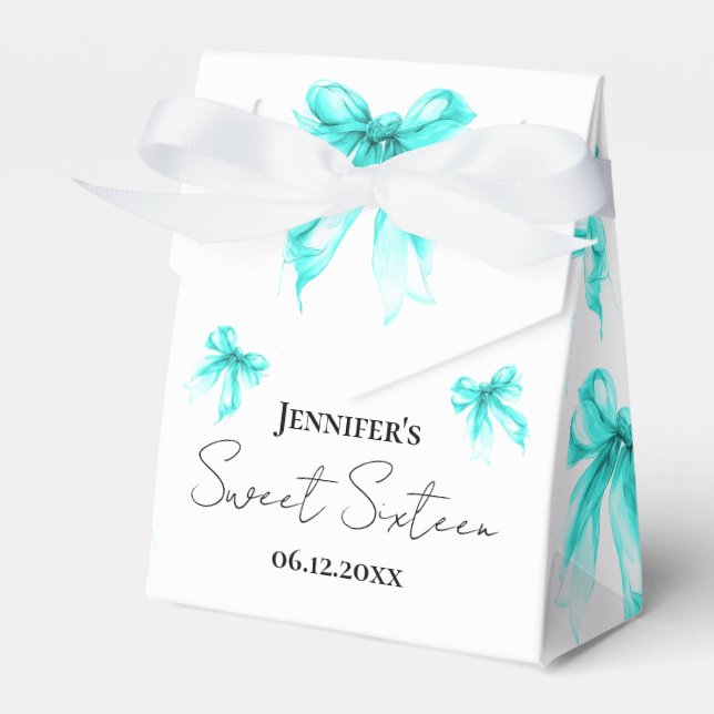 Ballotins Turquoise Bow Coquette Script Sweet 16 Thank You  (Verso)