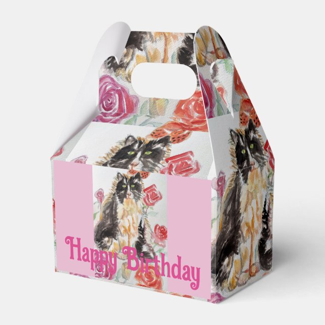 Ballotins Tuxedo Chat Cute Rose Fleurs Chats Aquarelle Rose (Verso)