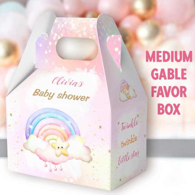 Ballotins Twinkle Little Star Rainbow Baby shower moyen (Star Rainbow Medium Gable Favor Boxes - You can choose from 3 sizes of these gable favor boxes)