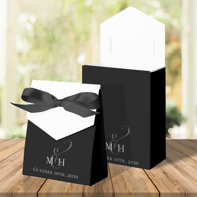 Ballotins Typographie mariage noir et blanc Script Candy (Elegant wedding simple minimalist favor box black and white monogram)