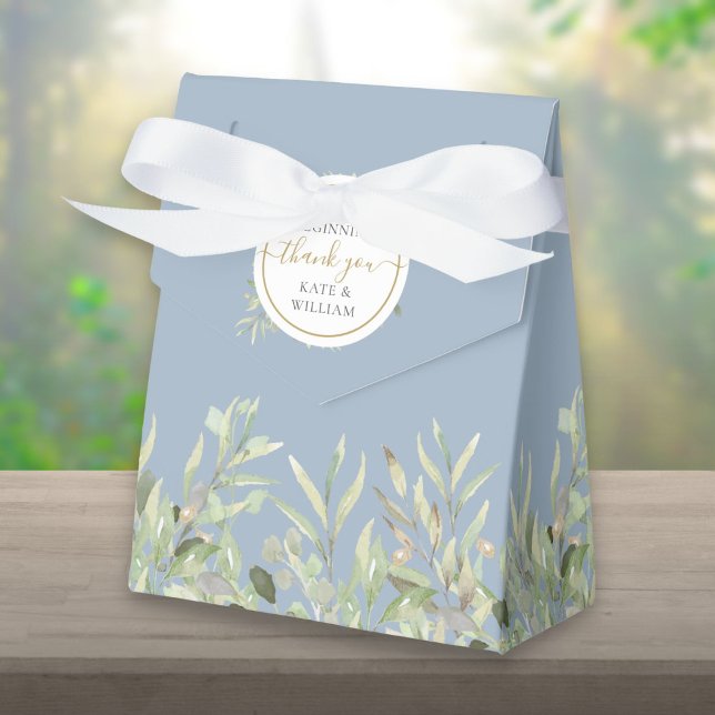 Ballotins Un doux début de verdure mariage bleu poussiéreux (A Sweet Beginning Greenery Wedding Dusty Blue Favor Box)