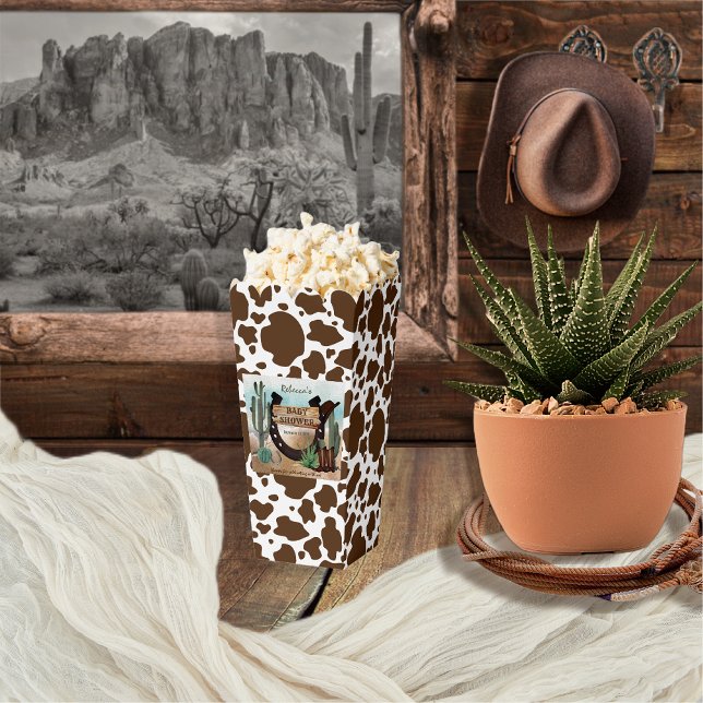 Ballotins Un petit Baby shower Western Boy Cowboy (Rustic Western Boy Baby Shower Popcorn Favor Box -- "A Little Cowboy Is On His Way" Collection)