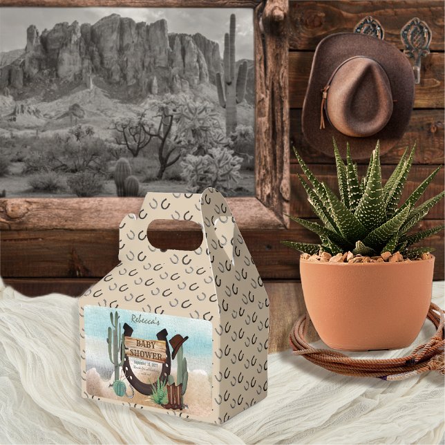 Ballotins Un petit Baby shower Western Boy Cowboy (Rustic Western Boy Baby Shower Rectangular Favor Box -- "A Little Cowboy Is On His Way" Collection)