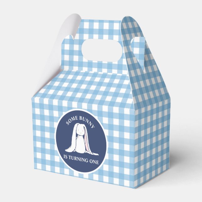 Ballotins Un petit lapin a un anniversaire bleu Gingham (Verso)