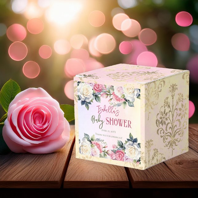 Ballotins Un petit Rose Floral Girl Baby shower Merci (Pink Rose Floral Bouquets Girl Baby Shower Favor Box -- A Little Rose Collection)