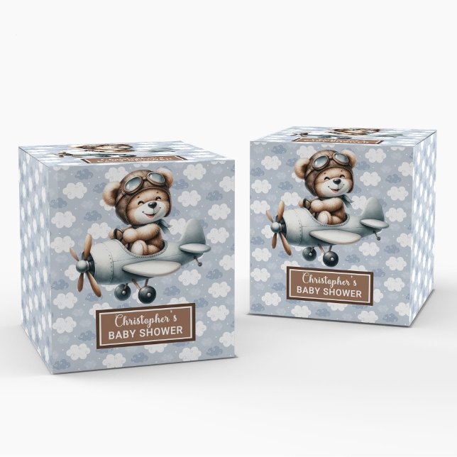 Ballotins Unique Teddy Bear Pilote Douche Ballotin bébé (Unique Teddy Bear Pilot Shower Baby Favor Box)