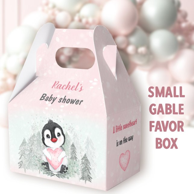 Ballotins Valentines d'hiver Penguin Baby shower fille (Penguin Girl Small Gable Favor Boxes - You can choose from 3 sizes of these gable favor boxes )