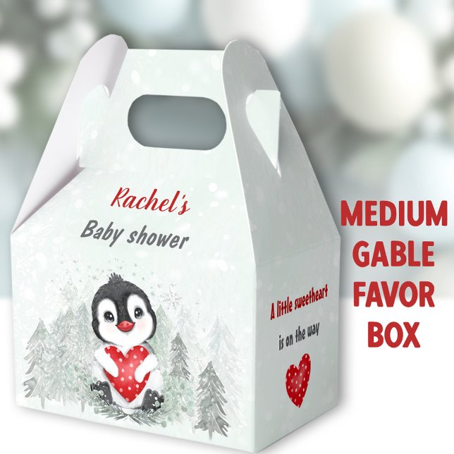 Ballotins Valentines d'hiver Penguin Boy Baby shower moyen (Penguin Boy Medium Gable Favor Boxes - You can choose from 3 sizes of these gable favor boxes )