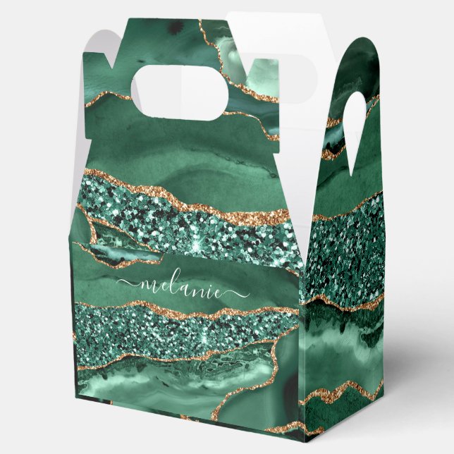 Ballotins Vert Agate Or Pailleté Geode Marbre Votre Nom (Ouvert)