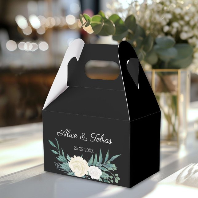 Ballotins Vert & blanc Elégant Mariage Floral (Elegant flowers Green White Favor Boxes with your names and date.)