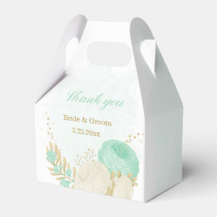 Ballotins vert menthe fleurs blanches or floral mariage