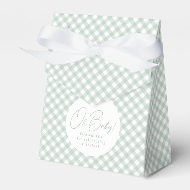 Ballotins Vert sage mignon en vichy baby shower neutre (Verso)