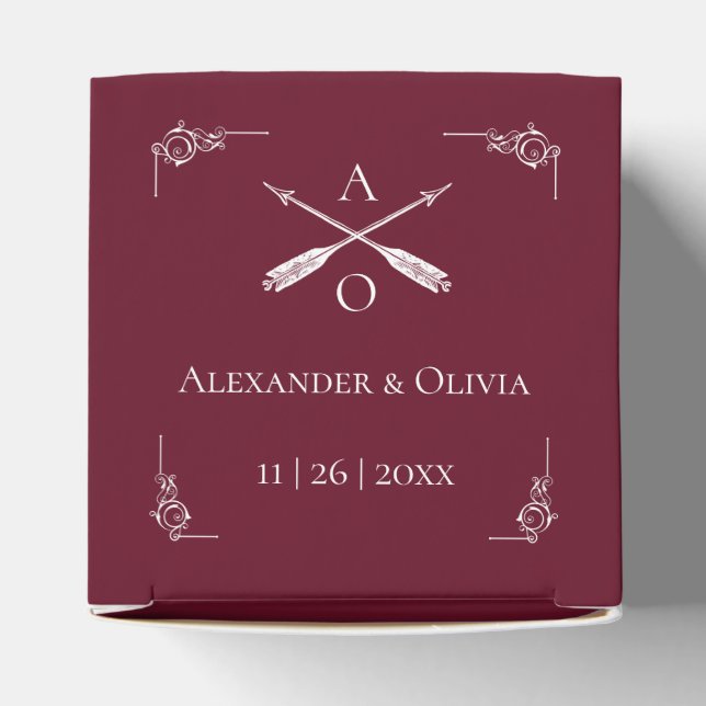 Ballotins Vin Rouge Monogramme et flèches Boîte de mariage F (Haut)