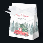 Ballotins Vintage Red Truck Fête de Noël<br><div class="desc">La fête de noël vintage privilégie des boîtes avec un simple arrière - plan blanc,  des épinettes aquarelles,  un camion rouge,  un arbre de Noël,  les mots "joyeux noël",  votre nom,  et l'année.</div>