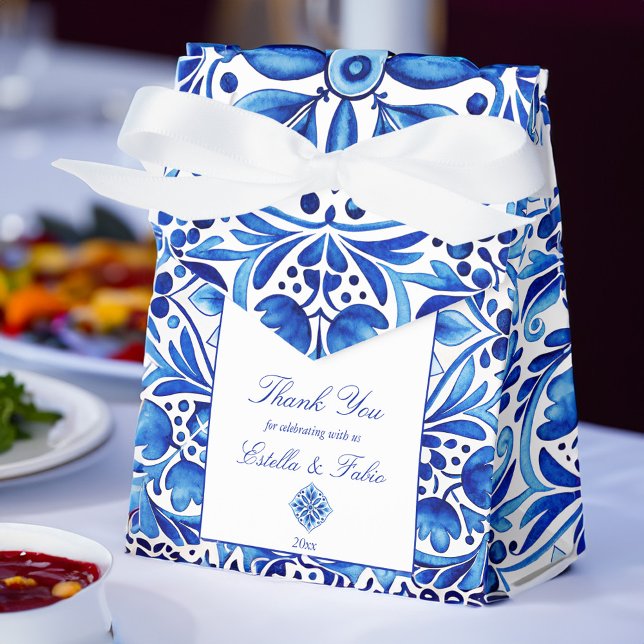 Ballotins Vintage Talavera Azulejo mariage d'art populaire b (Vintage Talavera Azulejo blue white folk art tiles Mexican wedding favors customized Favor Boxes)