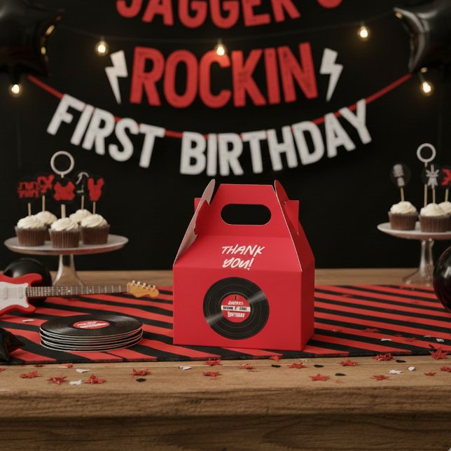 Ballotins Vinyl Record Rock and Roll Birthday Red Gable (Custom vinyl record favor boxes for a rockin' birthday)