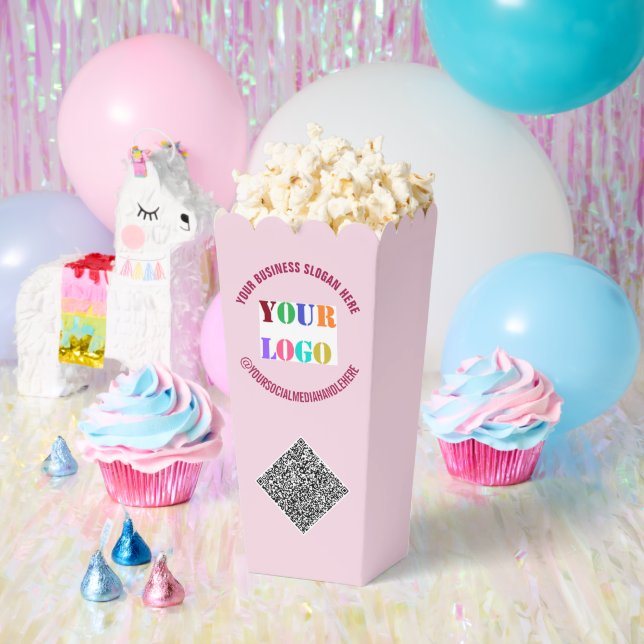 Ballotins Votre logo ou photo et code QR Popcorn Box Exemple (Fête)
