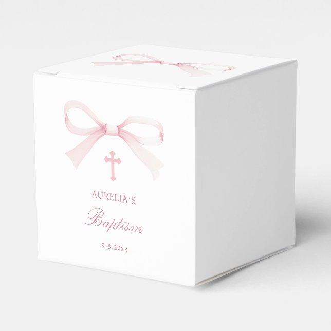 Ballotins Watercolor Pink Bow Baptism Cube (Verso)