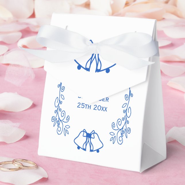 Ballotins Wedding Favour Box Blue Sapphire Bells Scrollwork (Mariage)