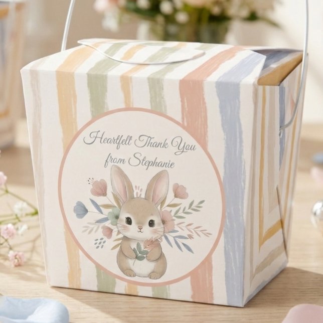 Ballotins Whimsical Bunny Baby Shower (Boho bunny pastel striped baby shower guest favor box)