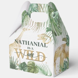Ballotins 🌿🦁 Wild One Gold Green Birthday Favour Boxes