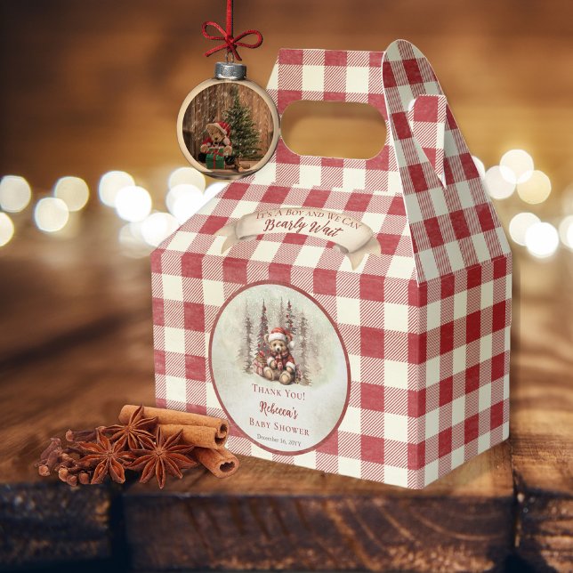 Ballotins Woodland Bear Bearly Wait Holiday Boy Baby shower ("It's A Boy and We Can Bearly Wait" Baby Shower rustic woodland Christmas Holiday design)