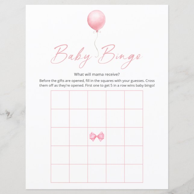 Ballotte rose Baby shower moderne Jeu de Bingo (Devant)