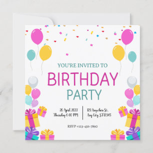 Balons modernes Invitation de fête d'anniversaire
