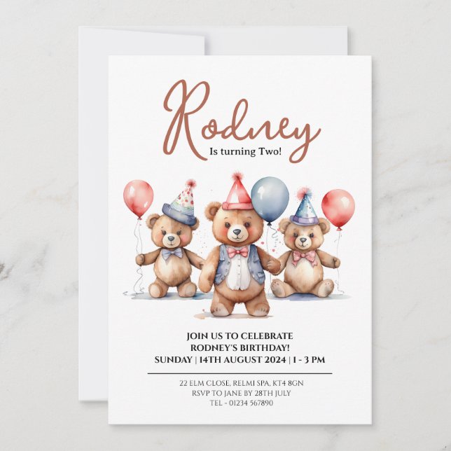 Baloon Ours Bébé Douche Invitations (Devant)