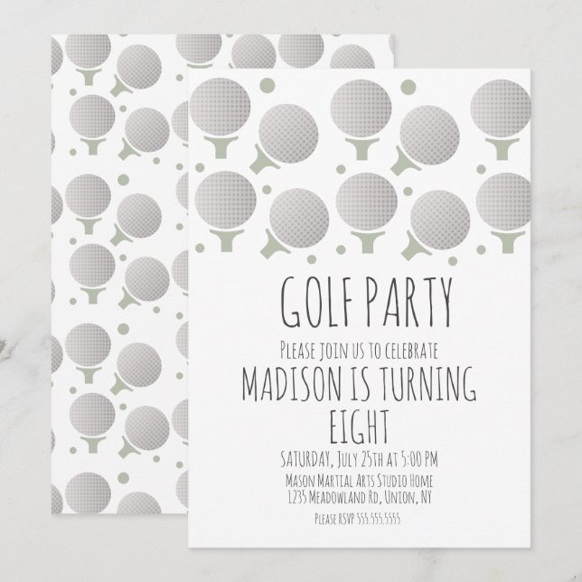 Bals de golf miniature Invitation de fête d'annive (Devant / Derrière)