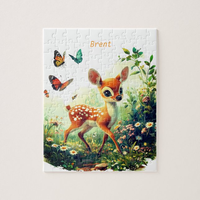 Bambi et papillons personnalisés Puzzle (Vertical)