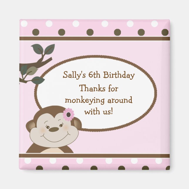 Bambino mignon Singe rose Faveur BIrthday Magnet (Devant)