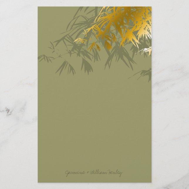 Bambou d'or moderne Zen Asie Mariage papeterie (Devant)