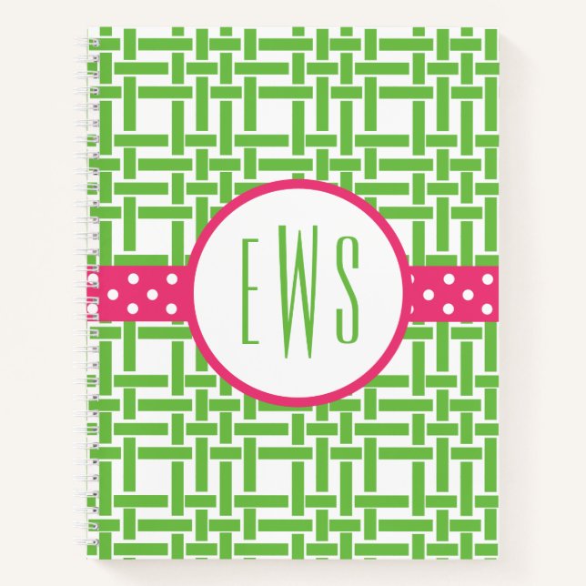 Bambou et Carnet spiral monogrammé à grains de gra (Devant)