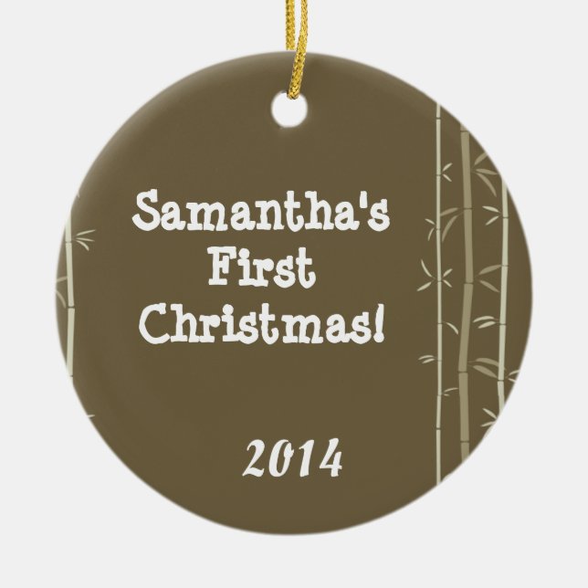 Bambou oriental Brown Nom personnalisé Ornement (Devant)