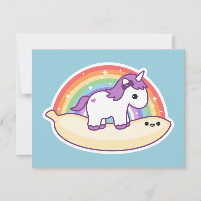 Banana Unicorn Invitations de fête d'anniversaire (Devant)