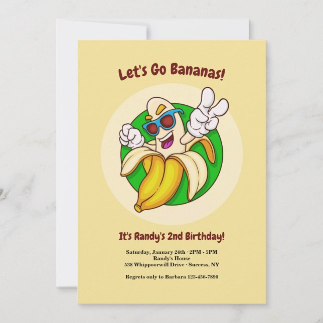 Bananes personnage Invitation à la fête d'annivers (Devant)