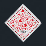 Bandana de la Saint-Valentin Coeurs rouges et nom<br><div class="desc">Sweet Valentine's Day bandana. Coeurs rouges et bugs de dames Personnalisez avec votre nom d'animal de compagnie</div>