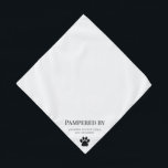Bandana Empreinte de patte Chien Groomer Animal de compagn<br><div class="desc">Ce simple Bandana empreintes de pattes noir et blanc est parfait pour les professionnels du toilettage des animaux. Tout le texte noir qui peut être customisé en modifiant la conception où vous pouvez également ajouter des éléments et plus de texte si vous le souhaitez, ainsi que des champs de modèle...</div>