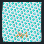 Bandana Empreintes de pattes Aqua Blue Nom de l'animal de<br><div class="desc">Empreintes de pattes artistiques en Aqua Bleu sur arrière - plan blanc avec un nom PET personnalisé en orange. Facile à personnaliser le texte, la couleur du texte. Grand animal de compagnie Bandana pour N'IMPORTE QUEL animal de compagnie, chien, chat, animaux de famille. Coloré, moderne, Amusant. Mélangez et faites correspondre...</div>