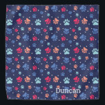 Bandana Empreintes de pattes colorés sur toile bleu marine<br><div class="desc">Empreintes de pattes chères dans une variété de couleurs,  mis sur un arrière - plan bleu marine. Votre animal de compagnie aura l'air bon de porter ce design!</div>