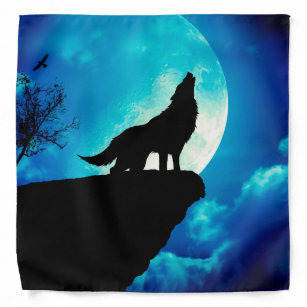 Bandana Loup en silhouette hurlant à la pleine lune