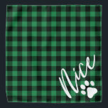 Bandana Nice Christmas Chien Rustic Green Flannel<br><div class="desc">Ce bandana est doté d'une flanelle verte rustique et d'une police manuscrite avec la "belle" moitié de coquine et belle. Il fait le bandana de Noël parfait pour votre chien ou chat.</div>