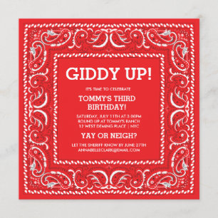 Bandana rouge  Invitation d'anniversaire