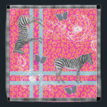 Bandana Style Moderne Eclectique Chic Rose Orange Bande Bl<br><div class="desc">Le bandana en chiffon élégant et moderne présente un design chic et éclectique bohème avec zèbres,  papillons,  silhouette empreinte de léopard et fleurie en rose fluo,  orange et bleu et une élégante bordure motif en damier noir et blanc. Conçu exclusivement pour vous par Happy Dolphin Studio.</div>