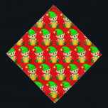 Bandana Un joli Motif d'elfes de Noël en rouge<br><div class="desc">Un elfe de Noël habillé de motif vert sur un arrière - plan rouge. Le texte Milo peut être personnalisé.</div>