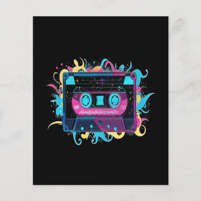 Bande de cassette néon rétro avec éclaboussure vib (Devant)